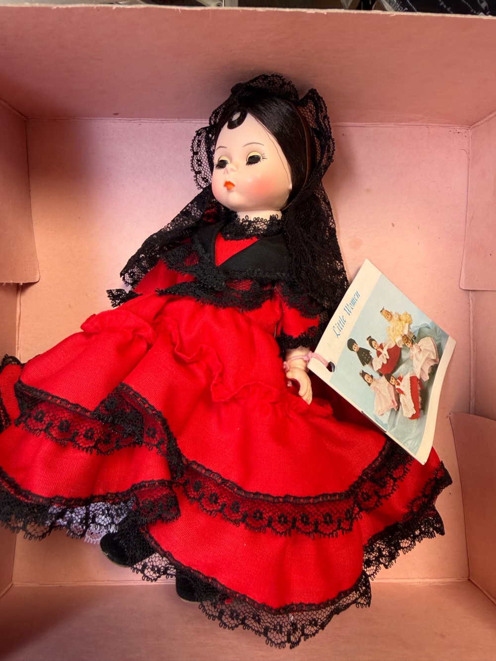 Madame Alexander Red Dress with Black Lace Trim